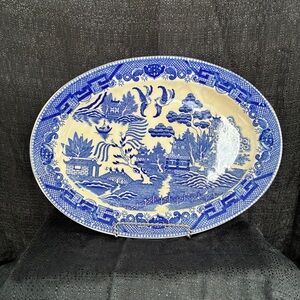 Vintage Blue White Willow Oval Platter Japan Transferware, serving platter decor